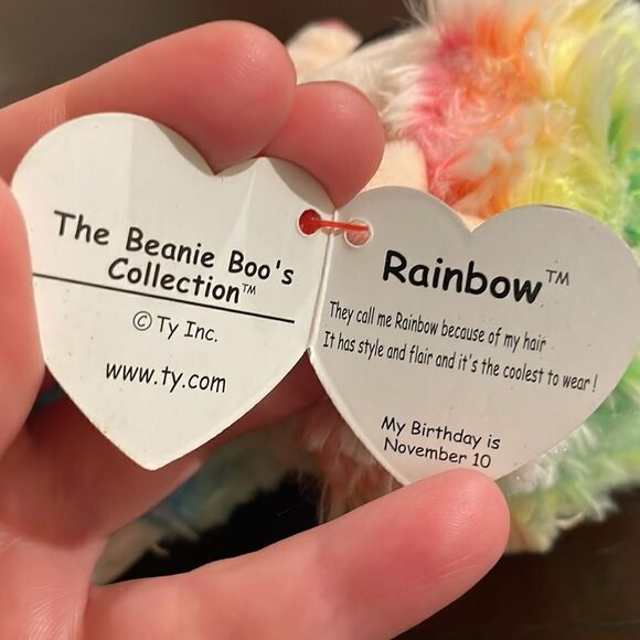 2017 Ty Beanie Boos Rainbow the Multicolour Poodle Excellent Condition NWT 6” - Picture 7 of 9